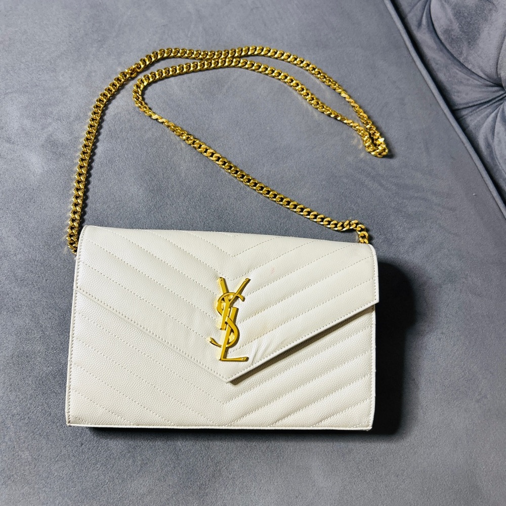 Yves Saint Laurent White Quilted Chain Bag